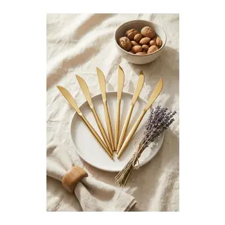 6'lı Lüks Gold Paslanmaz Çelik Yemek Bıçağı Seti (21 cm)
