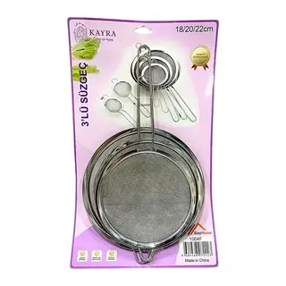 Metal 3'li Süzgeç 18-20-22 cm