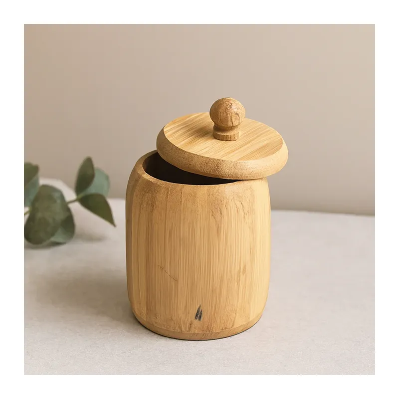Kapaklı Ahşap Bambu Şekerlik 7.5 x 8.5 cm