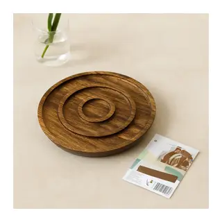 Akasya Ahşap 3 Bölmeli Yuvarlak Servis Tepsisi 20 cm - 50'li Paket