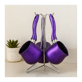Granit Çelik Cezve Seti 4'lü (230/280/380 ml) Metal Standlı