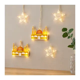 Ramazan LED Perde Lamba 3m (Fişli, Eklemeli) - Sarı Cami ve Yıldız