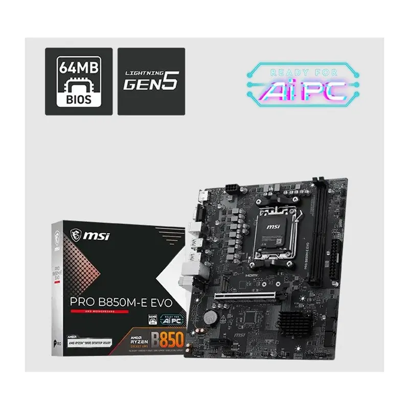 MSI PRO B850M-E EVO DDR5 8200MHZ 1XVGA 1XHDMI 1XM.2 USB MATX AM5 (AMD AM5 9000/8000/7000 SERİLERİ İLE UYUMLU)