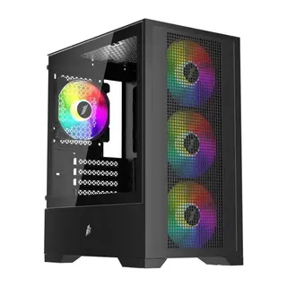 1ST PLAYER GO2 SİYAH 550W 4X12CM RAINBOW FAN TEMPERLİ CAM USB 3.0 M-ATX KASA