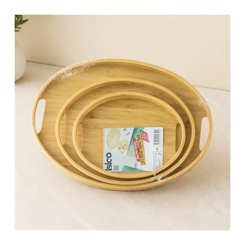 Oval Bambu Ahşap Tepsi Seti 3'lü (20x29, 26x36, 31x45 cm)