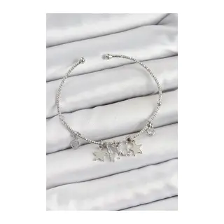 Pirinç Zirkon Taşlı Kelebek Ve Yıldız Model Gümüş Renk Charm Bileklik