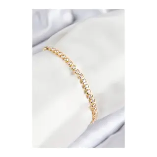 Pirinç Zirkon Taşlı Sıralı Model Gold Renk Asansörlü Kadın Bileklik