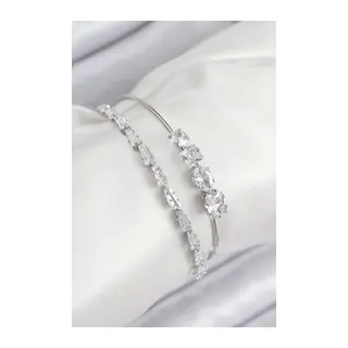 Pirinç Zirkon Taşlı Su Yolu Model Gümüş Renk Kadın Bileklik