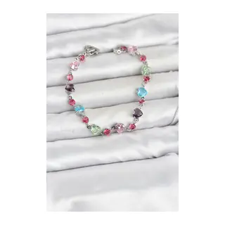 Kristal Taşlı Kalp Kesimli Karışık Renkli Gümüş Renk Gema Kadın Bileklik