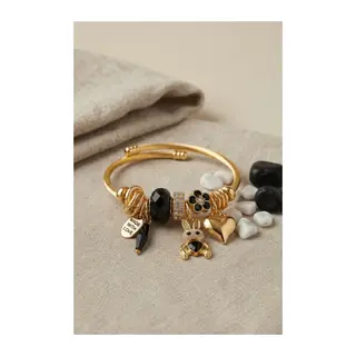 Tavşan Model Gold Renk Siyah Charmlı Bileklik