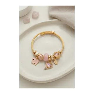 Kalp ve Fil Model Pembe Charmlı Bileklik