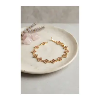 Gold Renk Pembe Zirkon Taşlı Yonca Model Kadın Bileklik