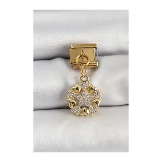316L Çelik Sallantılı Zirkon Taşlı Kalp Detaylı Yıldz Model Gold Renk Nomination Charm