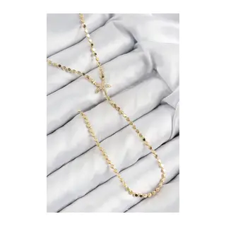 Pirinç Zirkon Taşlı Ezme Zincirli Deniz Yıldızı Model Gold Renk Y Kolye