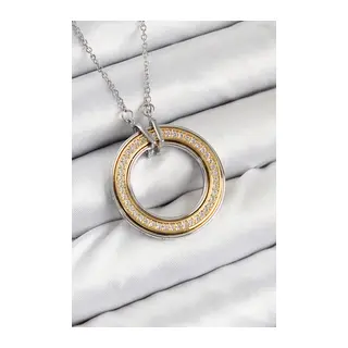 316L Çelik Zirkon Taşlı Dönen Daire Model Gold Ve Gümüş Renk Kadın Kolye