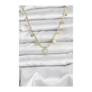 Pirinç Gold Renk Yonca Model Kadın Kolye