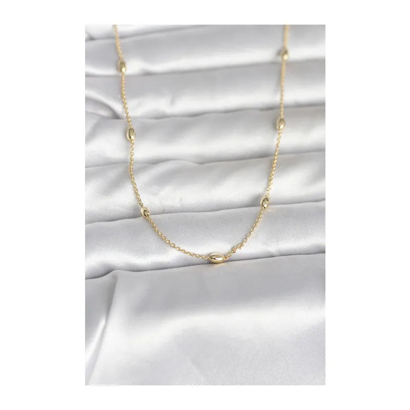 CM 14K Gold Renk Damla Topçuk Model Zincirli 60 cm Kadın Kolye