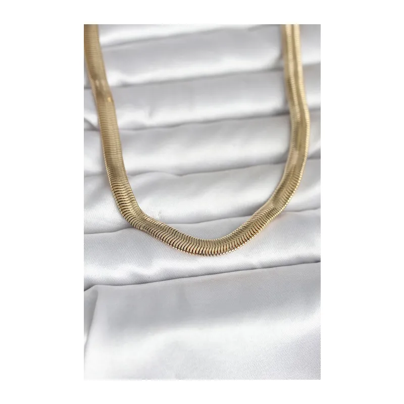 CM 14K Gold Renk Kalın Yassı Yılan Zincir Model 45 cm Kadın Kolye