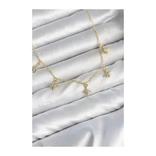 Pirinç Gold Renk Sıralı Minimal Kutup Yıldızı Model Kadın Kolye