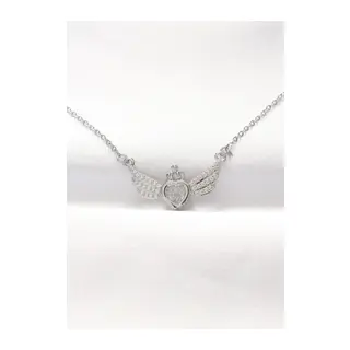 316L Çelik Silver Renk Zirkon Taşlı Kalpli Kanat Kolye