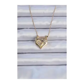 316L Çelik Zincir Gold Renk Zirkon Taşlı Mıknatıslı Kalp Kolye