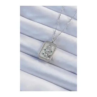 316L Çelik Zincir Gümüş Renk Zirkon Taşlı Aslan Figürlü Tarot Kolye