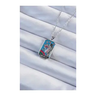 316L Çelik Zincir Gümüş Renk Taç ve Kız Figürlü Renkli Mineli Tarot Kolye
