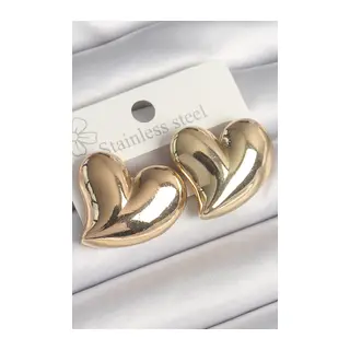 Pirinç Gold Renk Bomba Kalp Model Kadın Küpe