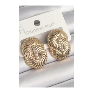 Pirinç Gold Renk Zirkon Taşlı Sarmal Model Kadın Küpe