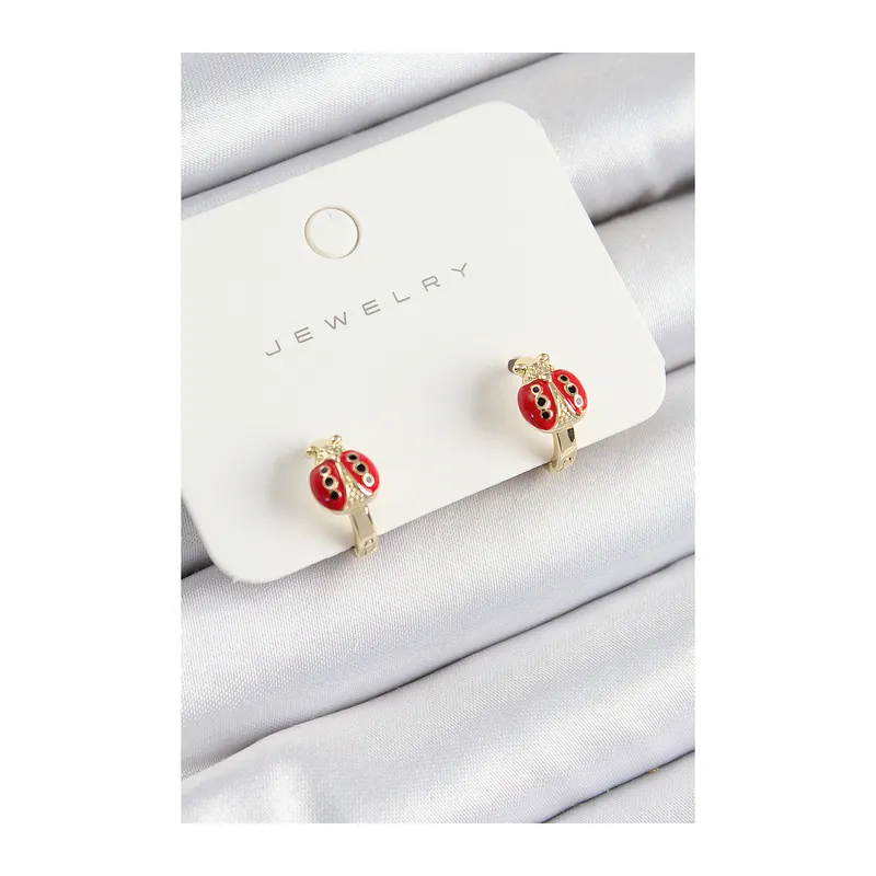 Pirinç Uğur Böceği Model Gold Renk Çocuk Küpe