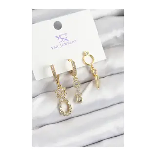 Pirinç Zİrkon Taşlı Sallantılı Model Gold Renk 3'lü Kadın Küpe