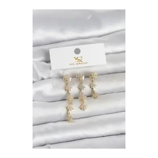 Pirinç Gold Renk Sıralı Kutup Yıldızı Model 3'lü Kadın Küpe