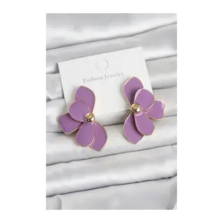 Mor Mineli Lotus Model Pirinç Kadın Küpe