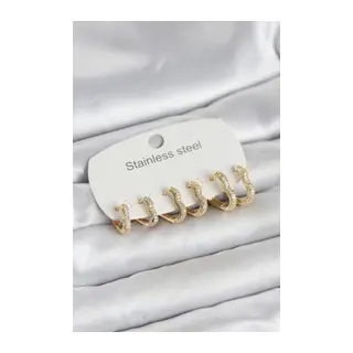 316L Çelik Gold Renk 6'lı Set Kalp Form Kadın Küpe