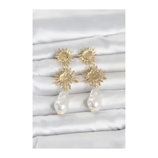 Gold Renk Pirinç Güneş Model Detaylı Kadın Küpe
