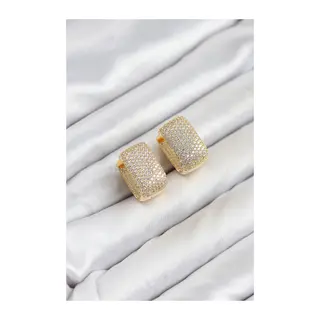 Gold Renk Full Zirkon Taşlı Kare Halka Kadın Küpe