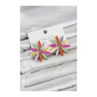 Karışık Renk Kristal Taşlı Lotus Model Kadın Küpe