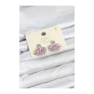 Pembe Zirkon Taşlı Gümüş Swan Kuğu Model Kadın Küpe