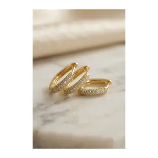 3 lü Set Gold Renk Zirkon Taşlı Kare Halka Küpe