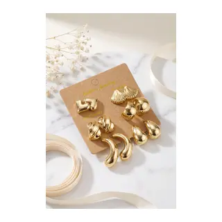 Metalik Kaplama Gold Renk CCB 6 Çift Kadın Küpe Seti