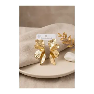 316L Çelik Gold Renk Lotus Yaprak Model Kadın Küpe