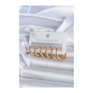 316L Çelik Gold Renk Halka Model Kadın Küpe Seti