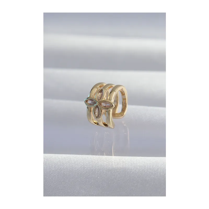 Pirinç Gold Renk Yonca Earcuff Küpe