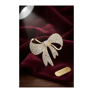 Gold Renk Zirkon Taşlı Fiyonk Model Broş