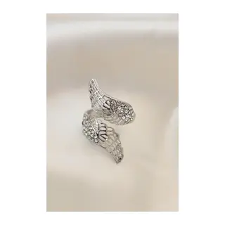 Ayarlamalı Silver Renk Metal Zirkon Taşlı Kanat Yüzük