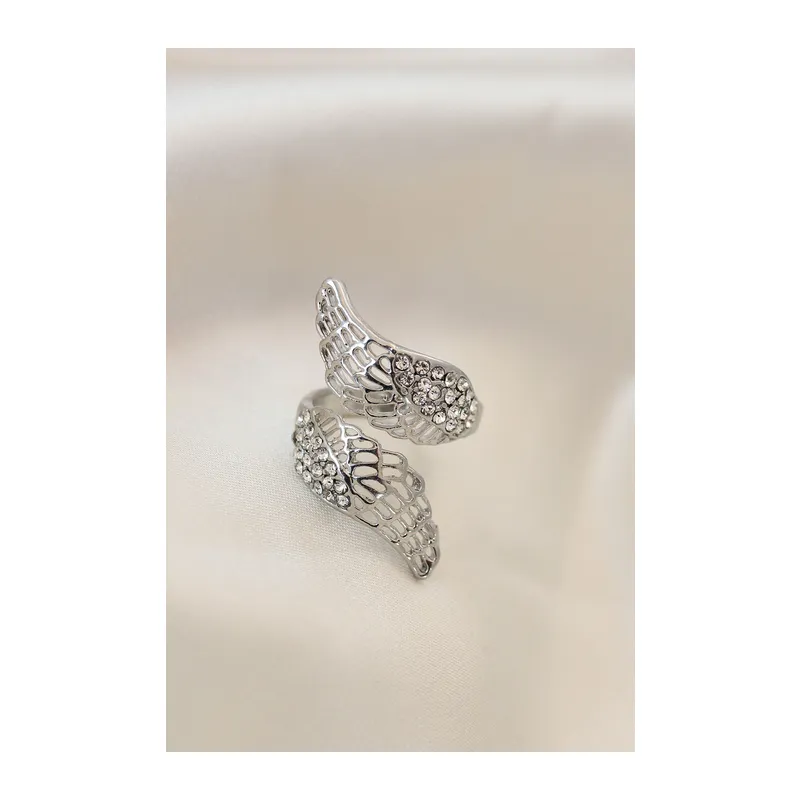Ayarlamalı Silver Renk Metal Zirkon Taşlı Kanat Yüzük