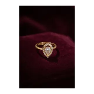 Ayarlamalı Gold Renk Metal Zirkon Taşlı Damla Model Yüzük