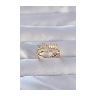 Pirinç Gold Renk Zirkon Taşlı Baget Su Yolu Model Ayarlanabilir Yüzük