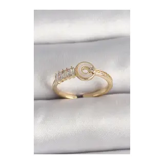 Pirinç Gold Renk Zirkon Taşlı Ayarlanabilir Kadın Yüzük