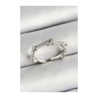 Pirinç Düğüm Figürlü Zirkon Taşlı Gümüş Renk Ayarlanabilir Kadın Yüzük
